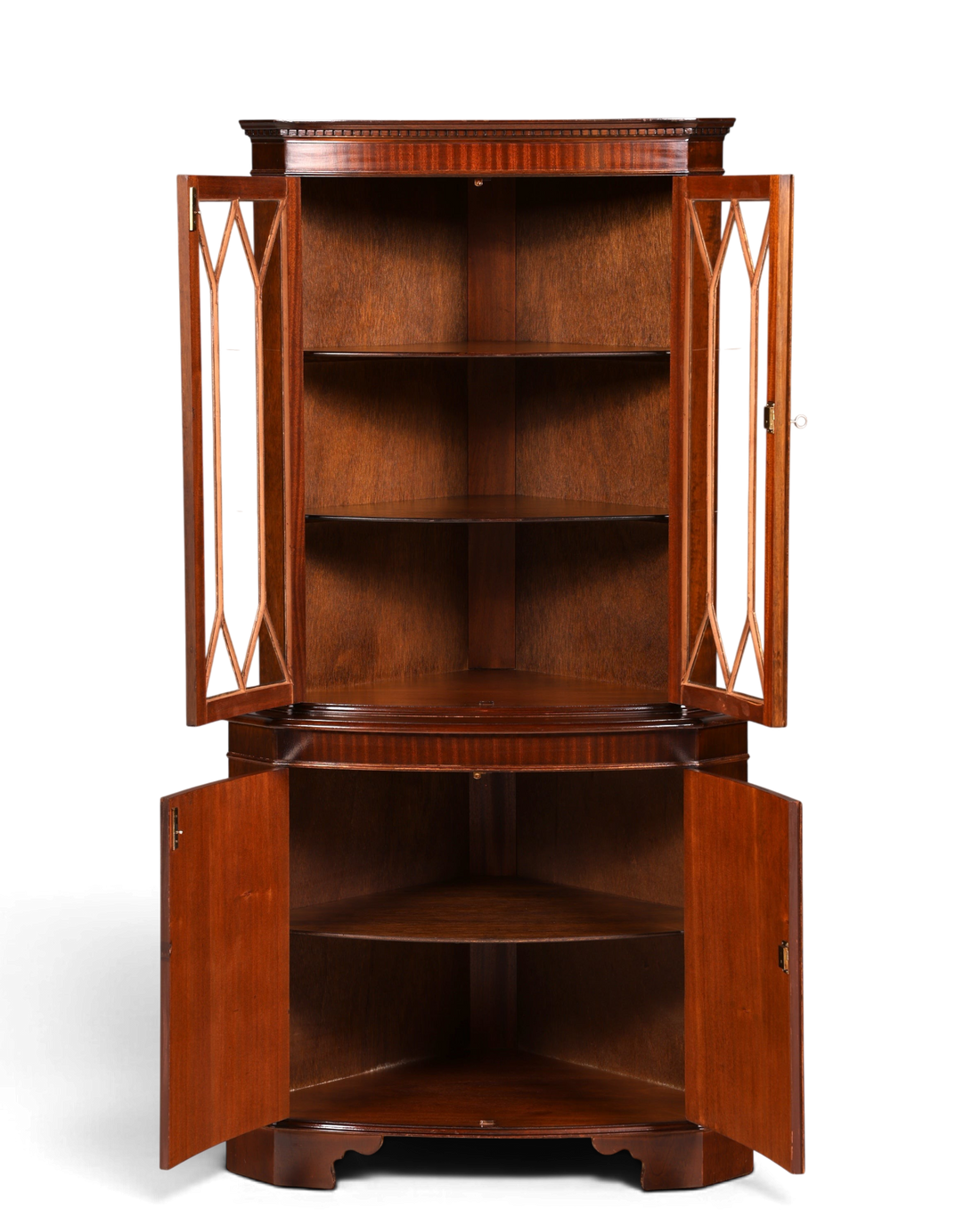 Wunderschöne Englische Eckvitrine Mahagoni Antik 60s echt Holz Schrank Eckschrank Glasvitrine