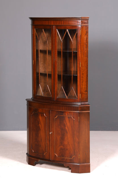 Wunderschöne Englische Eckvitrine Mahagoni Antik 60s echt Holz Schrank Eckschrank Glasvitrine
