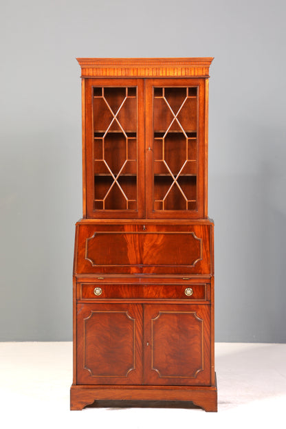 E913 Finish cm Stilvoller Englischer Sekretär Original Heldense Büro Aufsatzsekretär Eibe Antik 60S Vitrinen Schrank UK