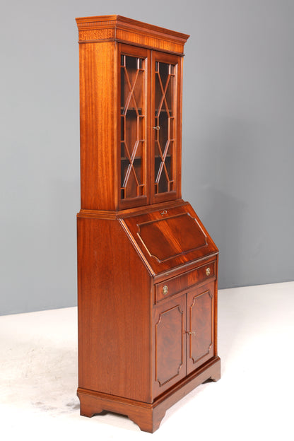 E913 Finish cm Stilvoller Englischer Sekretär Original Heldense Büro Aufsatzsekretär Eibe Antik 60S Vitrinen Schrank UK