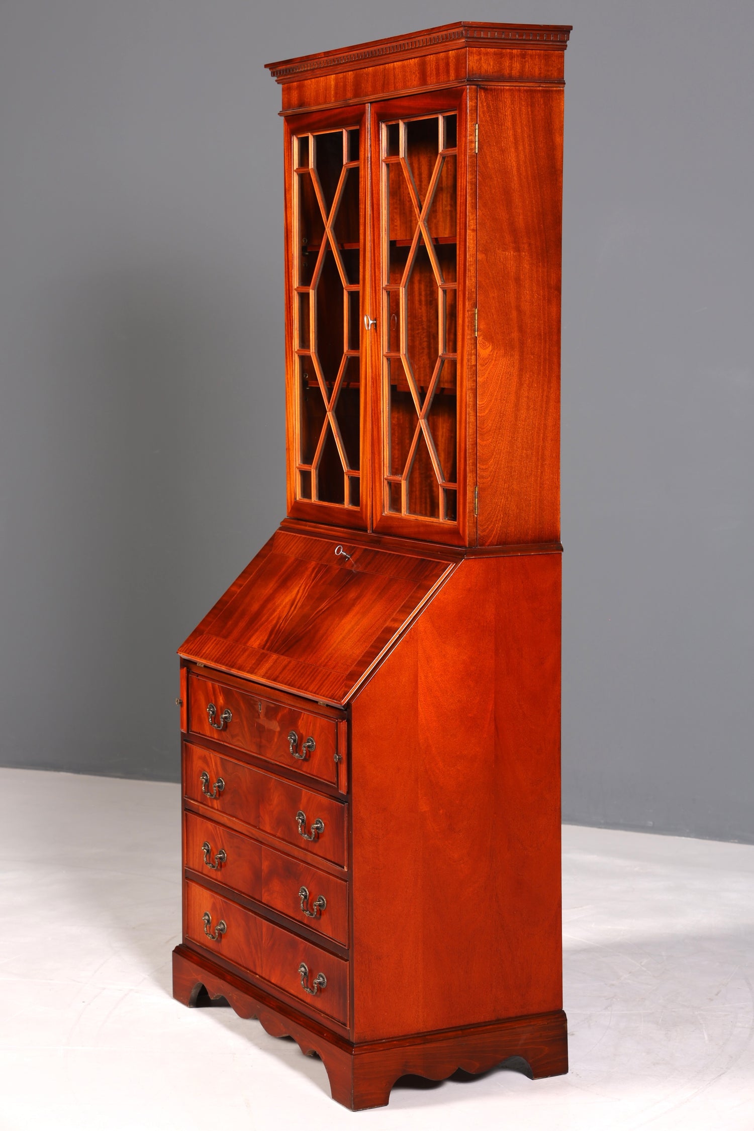 Wunderschöner Englischer Sekretär Büro Aufsatzsekretär Antik 60S Vitrinen Schrank UK