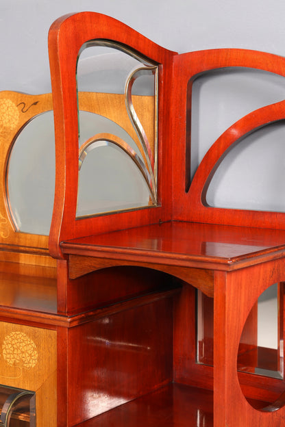 Filigraner Jugendstil Schrank um 1910 echt Holz Vertiko Vitrine Antik Regal Glasvitrine