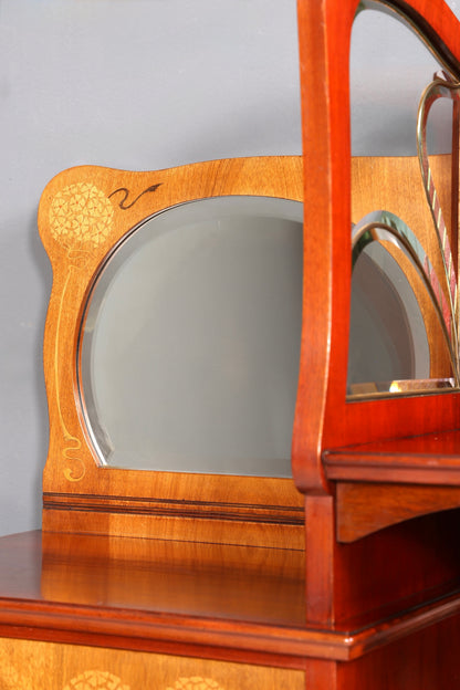 Filigraner Jugendstil Schrank um 1910 echt Holz Vertiko Vitrine Antik Regal Glasvitrine