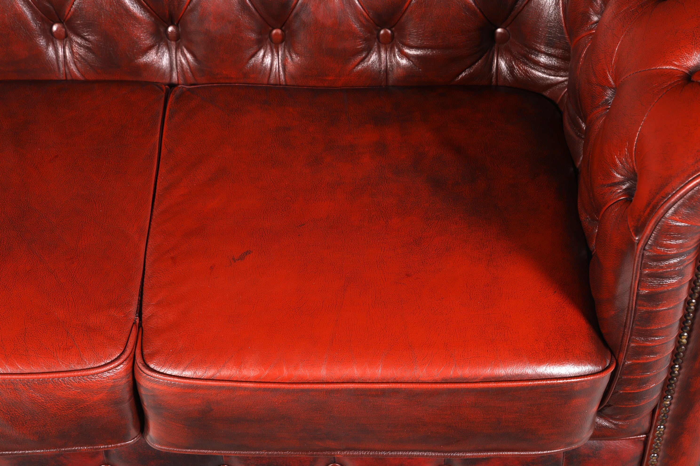 F953 Finish cm Wunderschönes Original Chesterfield 2er Sofa Englisch Oxblood Leder 2- Sitzer Couch
