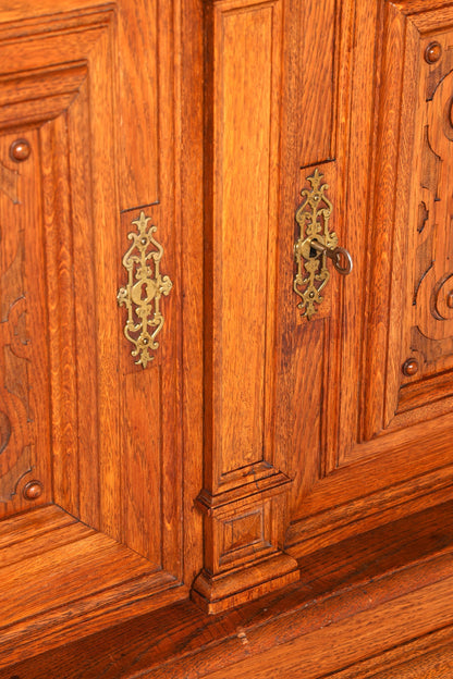 Wunderschönes Gründerzeit Buffet Eiche Anrichte Aufsatz Kommode Antik Sideboard Vertiko um 1890 Vintage