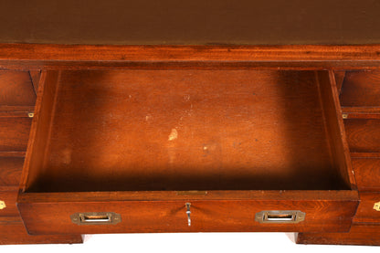 Stilvoller Maritimer Schreibtisch Englischer Military Chest Bürotisch Office Table mit echt Lederauflage