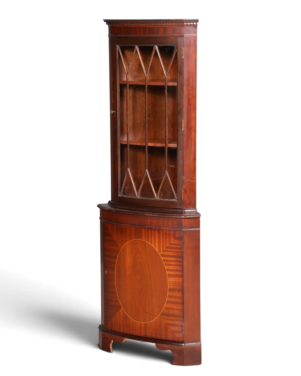 Hauptstadt Möblerei englische Eckvitrine aus Mahagoni mit verglaster Tür und eleganter Holzmaserung im Vintage-Stil
