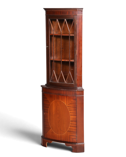 Hauptstadt Möblerei englische Eckvitrine aus Mahagoni mit verglaster Tür und eleganter Holzmaserung im Vintage-Stil
