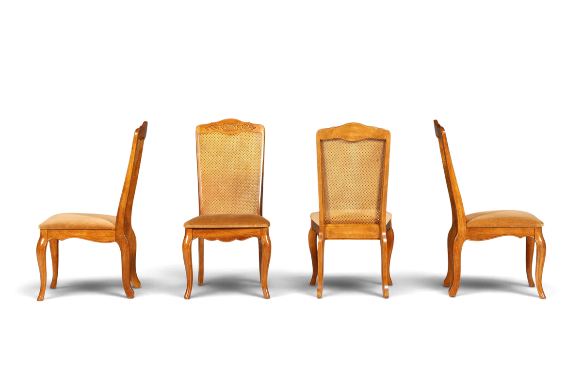 F987 Finish cm 4x Original Chippendale Stuhl Vintage Korbgeflecht Küchenstuhl Samt Stuhl