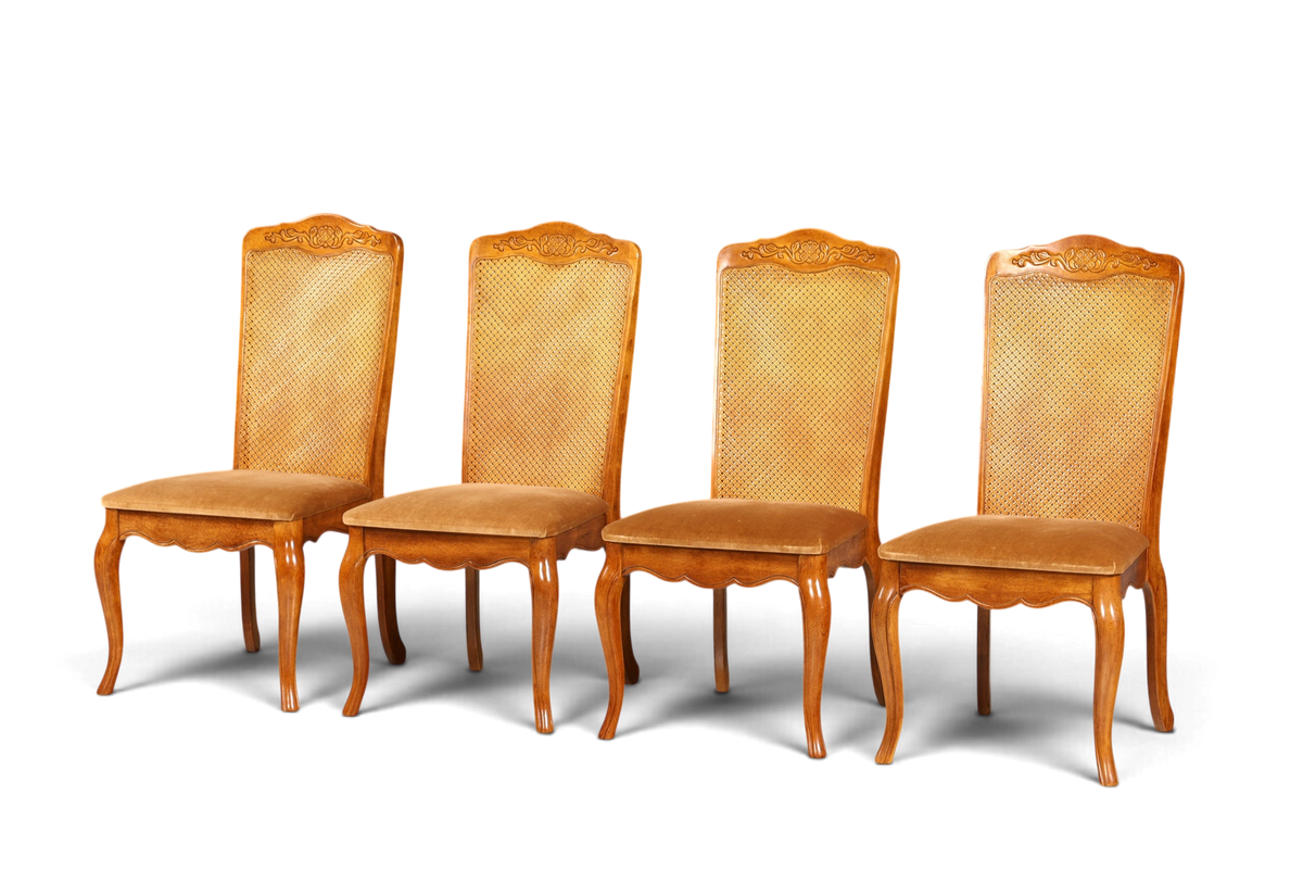 F987 Finish cm 4x Original Chippendale Stuhl Vintage Korbgeflecht Küchenstuhl Samt Stuhl