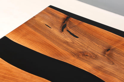 Wunderschöner Epoxidharz Tisch 220-90 cm Epoxy Schwarz Nussbaum Esszimmer Tisch