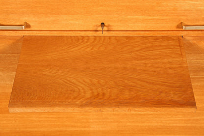 Hauptstadt Möblerei Mid Century Rollladenschrank aus Echtholz mit höhenverstellbarem Regalboden und Metallgriff