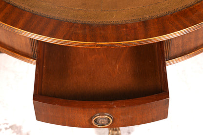 Wunderschöner Englischer Trommeltisch Couchtisch Mahagoni Regency Echt Lederauflage Drum Table Beistelltisch Antik Vintage