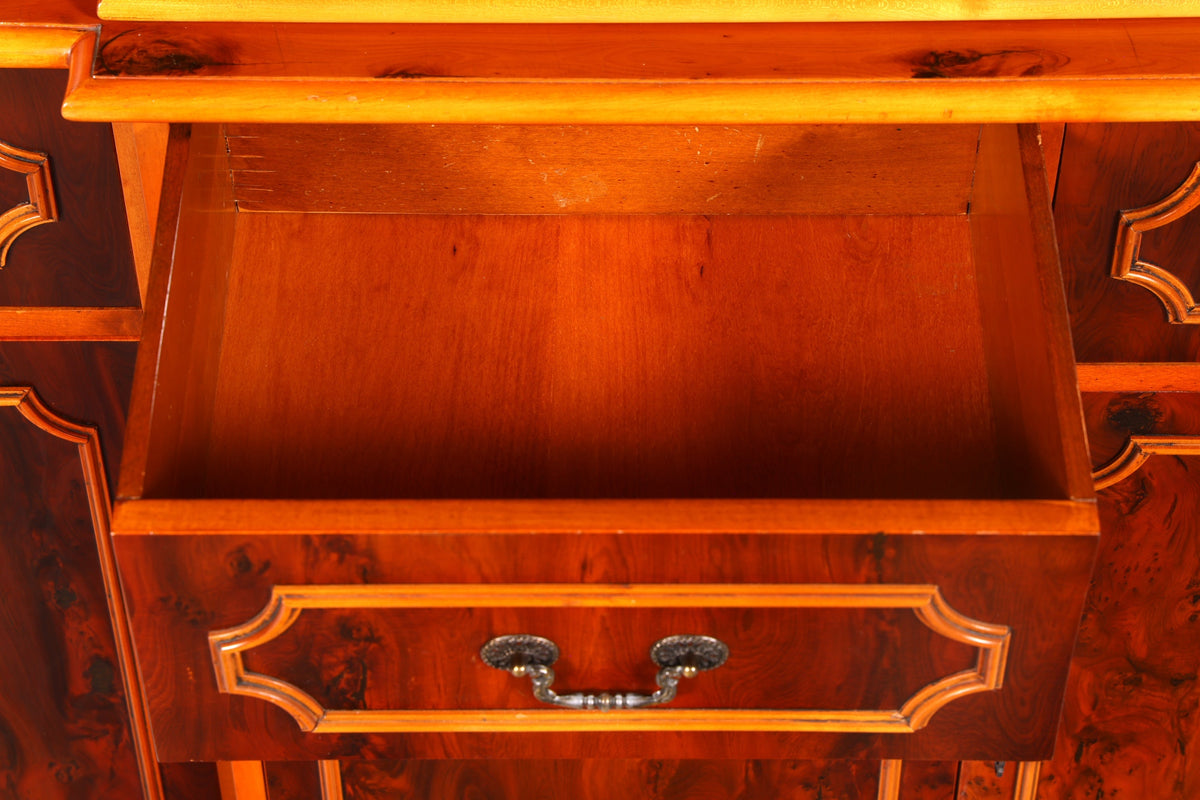 Impressive English yew bookcase, display cabinet, library bookshelf, glass-fronted cabinet, buffet, Chippendale, vintage