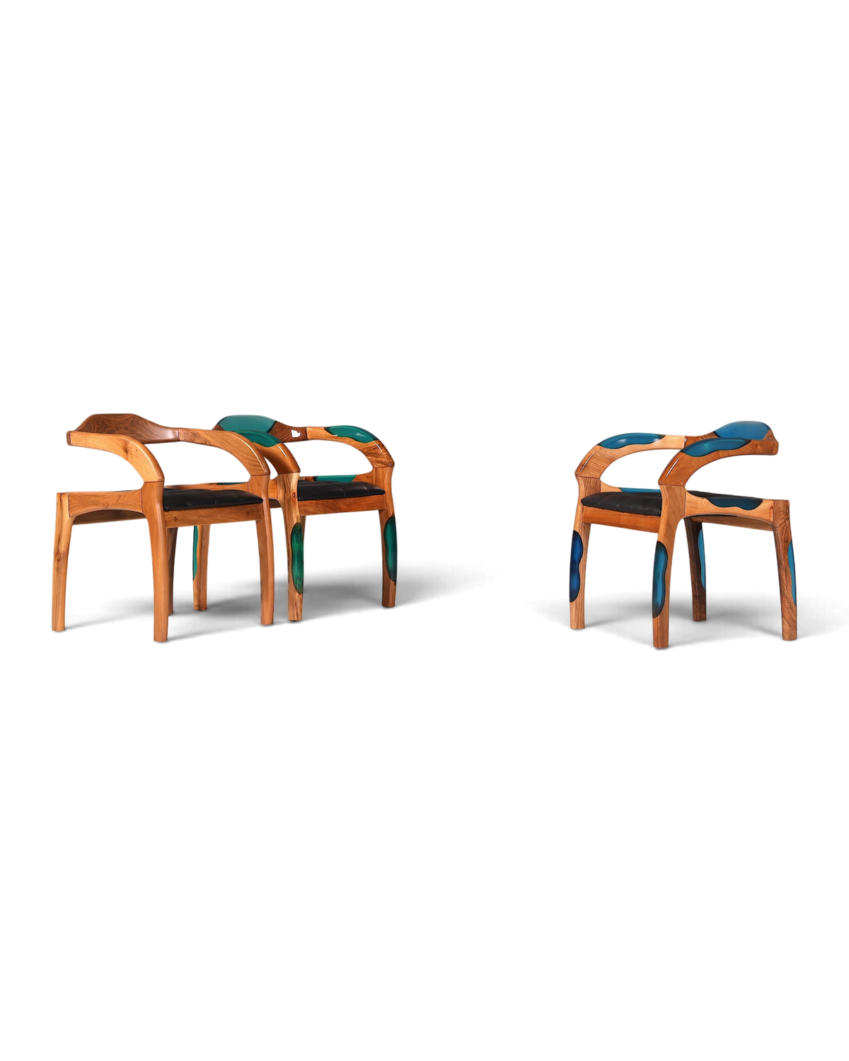 Epoxy Sessel "Arnson Plus Blue" Epoxidharz Armlehnsessel Massiv Nussbaum Sekretär Stuhl