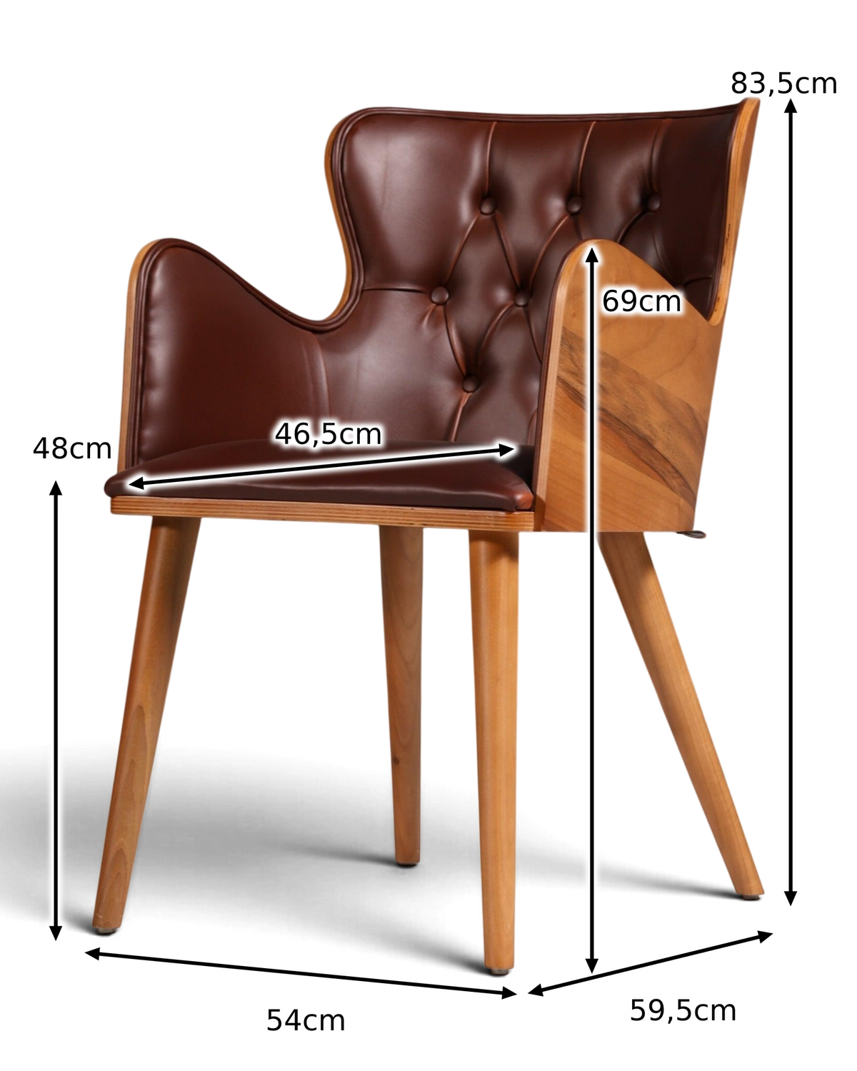 Wunderschöner Chesterfield Stil Stuhl "León Brown" Armlehnstuhl Nussbaum Esszimmerstuhl Sekretär Stuhl