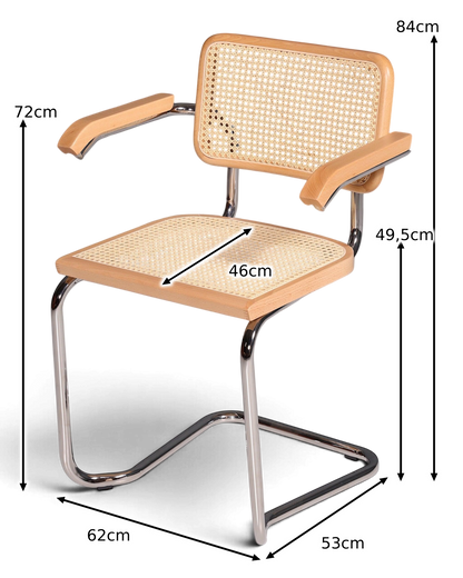 Milano Armlehnstuhl Beige – Wiener Geflecht &amp; Chromgestell | Made in Italy