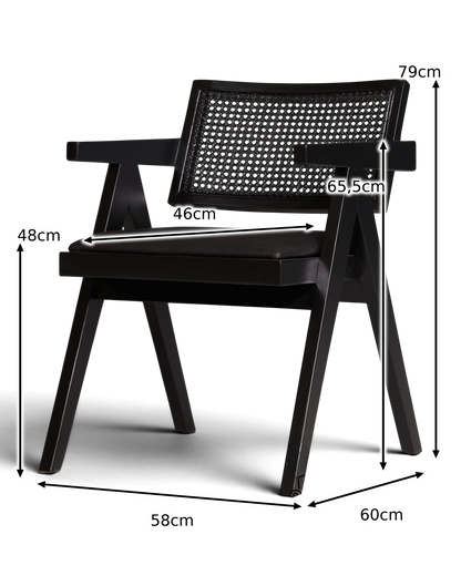 Sehr edler Korbgeflecht Stuhl "Vienna Black +" Armlehnsessel Bauhaus Relax Lounge Chair Stuhl Esszimmer Stuhl Küchenstuhl