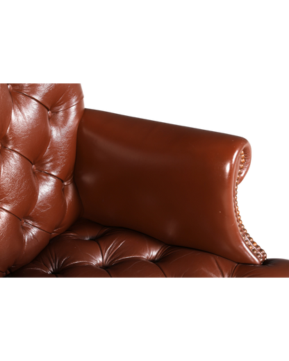 Hauptstadt Möblerei Chesterfield Chefsessel aus braunem Echtleder mit klassischer Knopfheftung und Ziernägeln