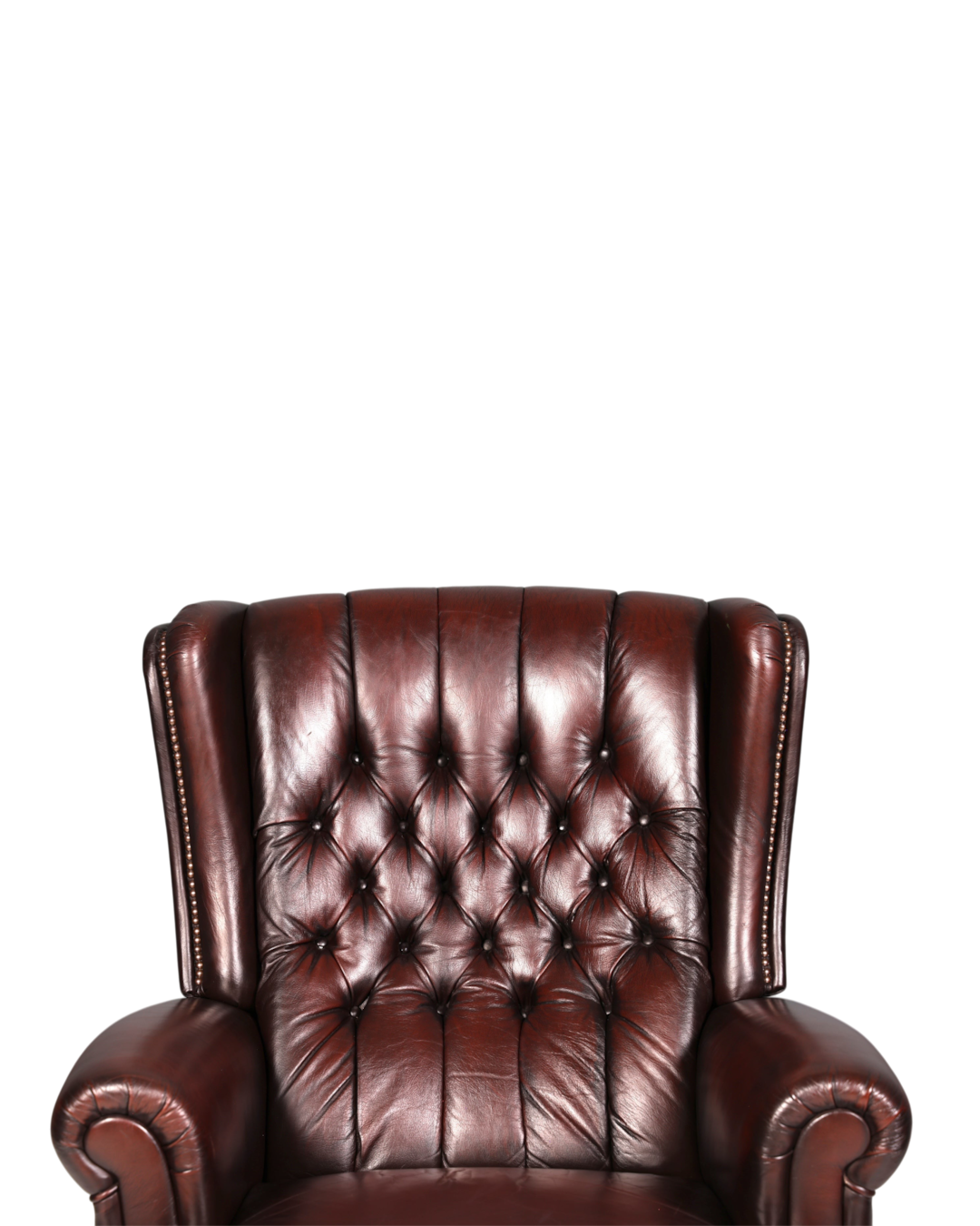 Hauptstadt Möblerei Chesterfield Ohrensessel aus braunem Echtleder mit klassischer Knopfheftung und Ziernägeln
