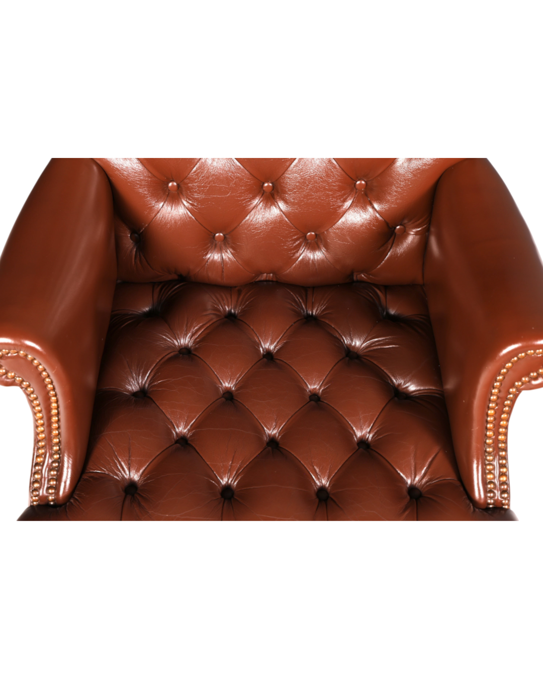 Hauptstadt Möblerei Chesterfield Chefsessel aus braunem Echtleder mit klassischer Knopfheftung und Ziernägeln