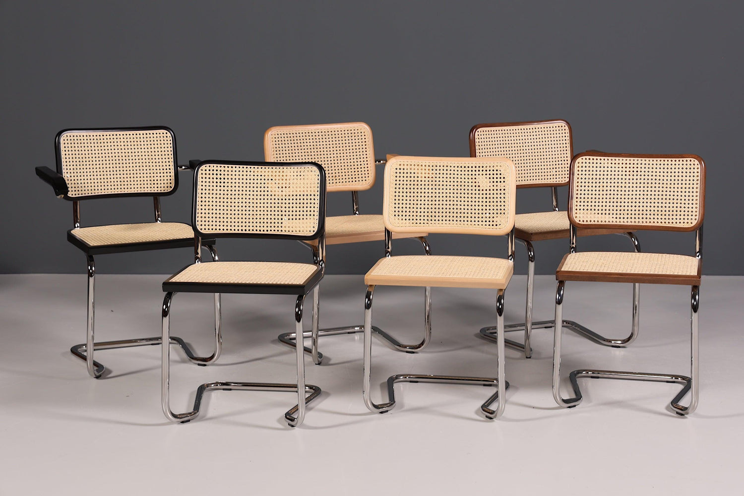 Korbgeflecht Freischwinger Armlehnstuhl &amp;quot;Milano&amp;quot; Made in Italy Beige Wippstuhl Sekretär Stuhl Esszimmer Stuhl
