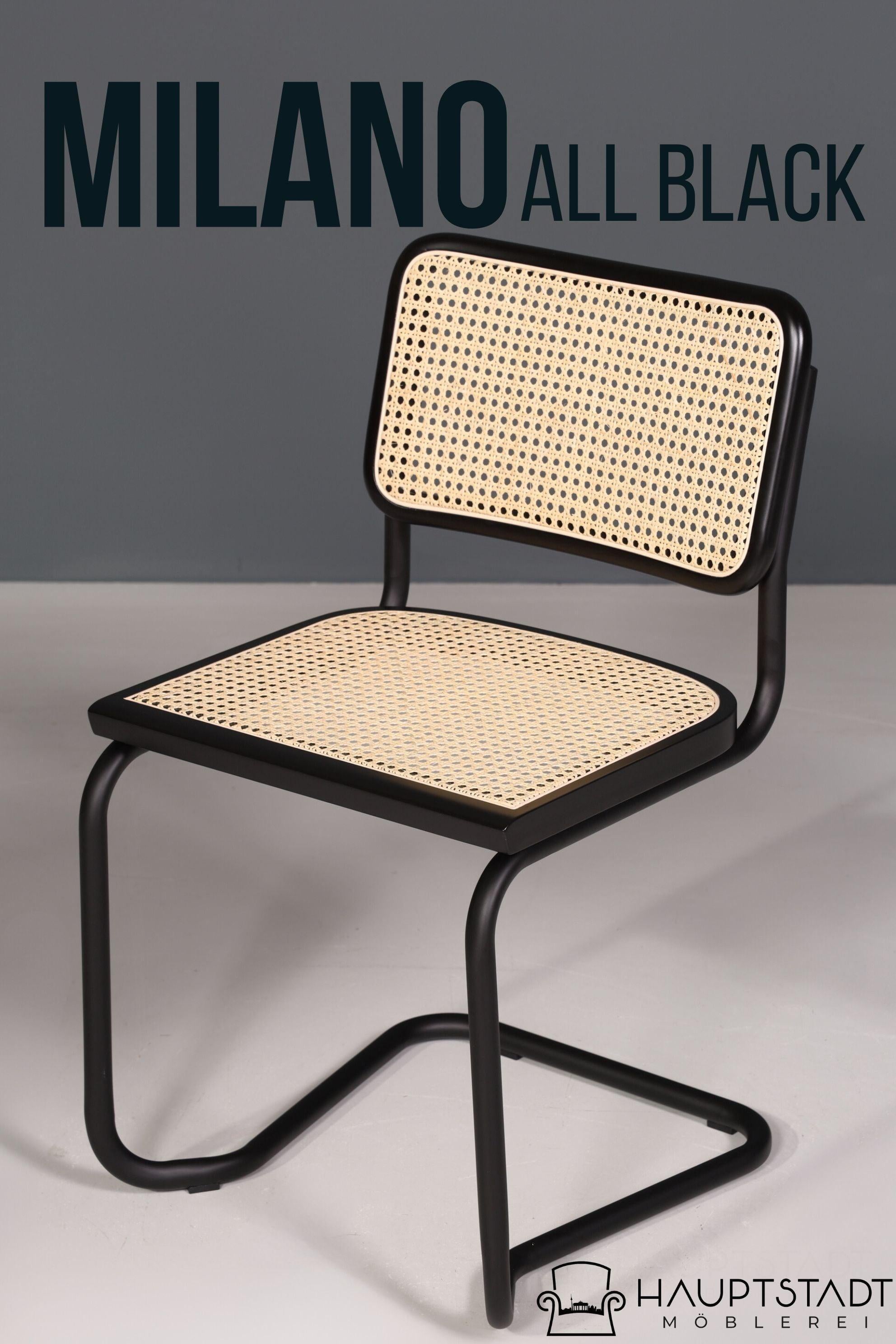 Freischwinger Stuhl &amp;quot;Milano&amp;quot; Made in Italy Schwarz Korbgeflecht Stuhl Wippstuhl Wiener Geflecht Küchenstuhl Sekretär Stuhl