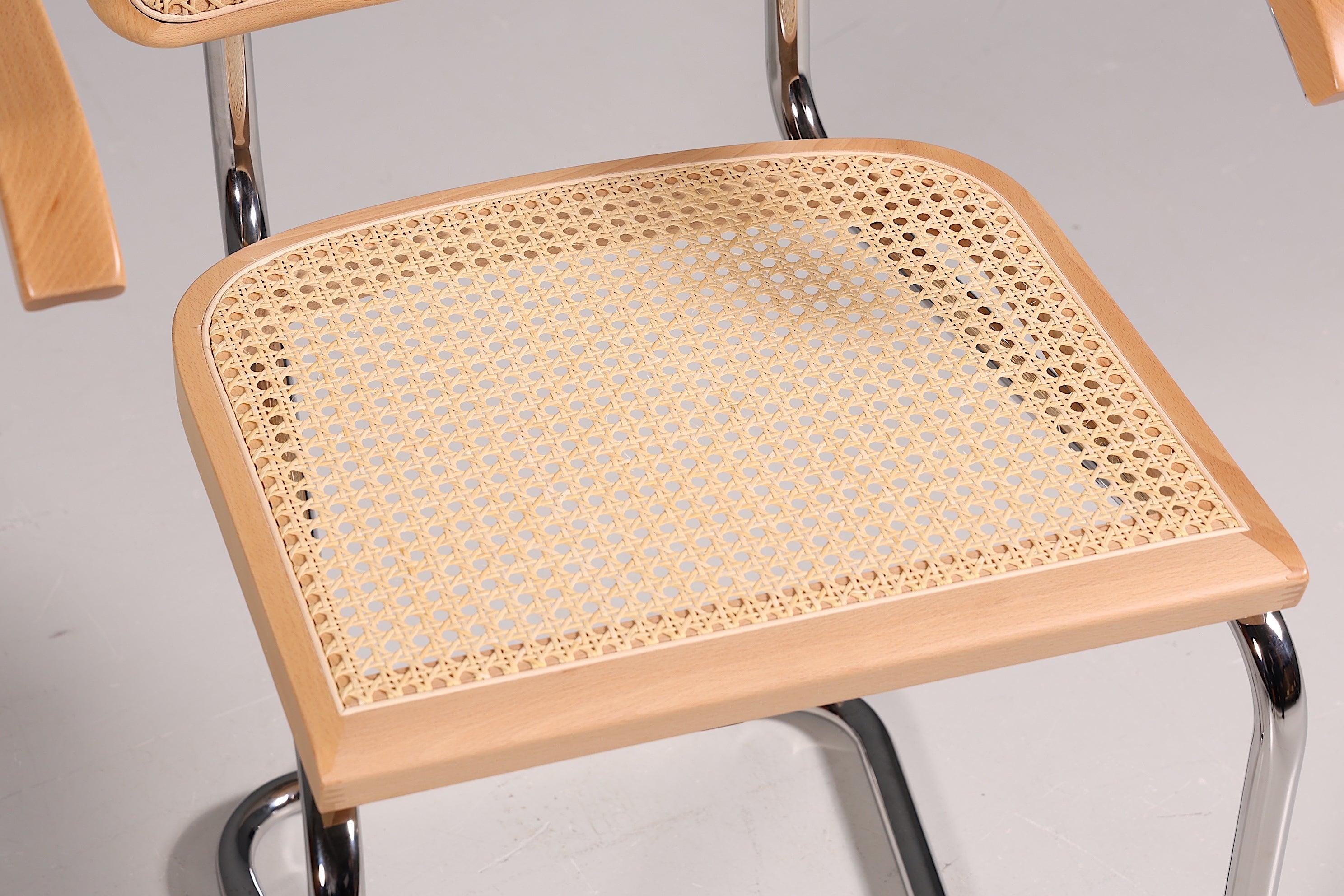 Korbgeflecht Freischwinger Armlehnstuhl &amp;quot;Milano&amp;quot; Made in Italy Beige Wippstuhl Sekretär Stuhl Esszimmer Stuhl