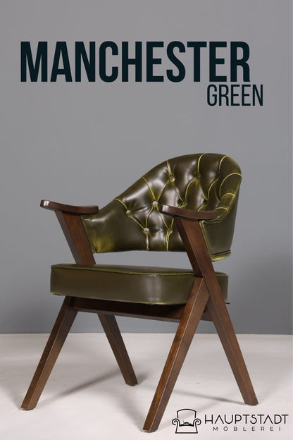 Luxuriöser &quot;Manchester Green&quot; Stuhl Esszimmerstuhl Lounge Stuhl im Chesterfield Design Bürostuhl