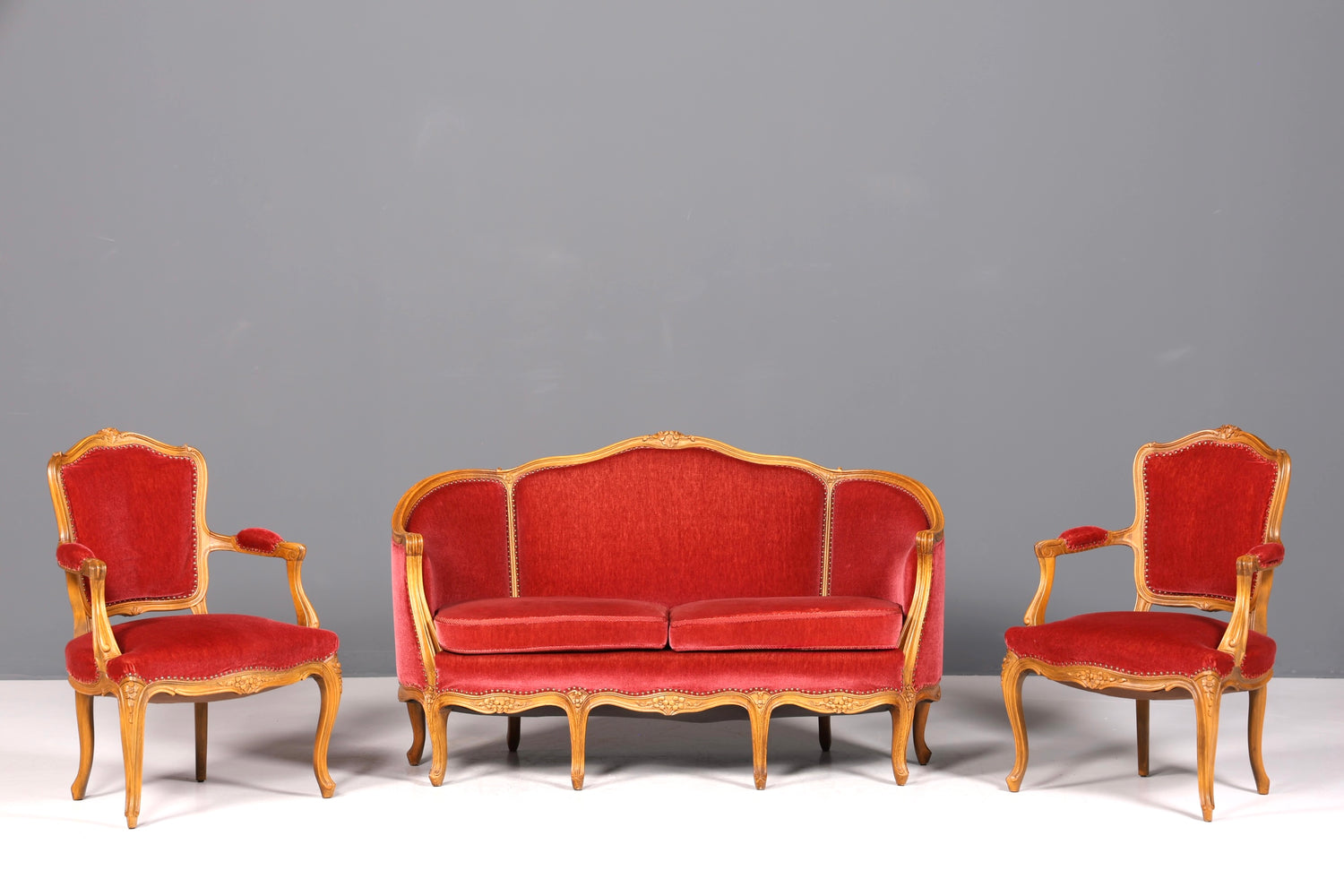 Wunderschönes Chippendale Sofa Barock Stil Couch Samt Stoff 3 Sitzer Canapé