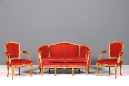 Wunderschönes Chippendale Sofa Barock Stil Couch Samt Stoff 3 Sitzer Canapé