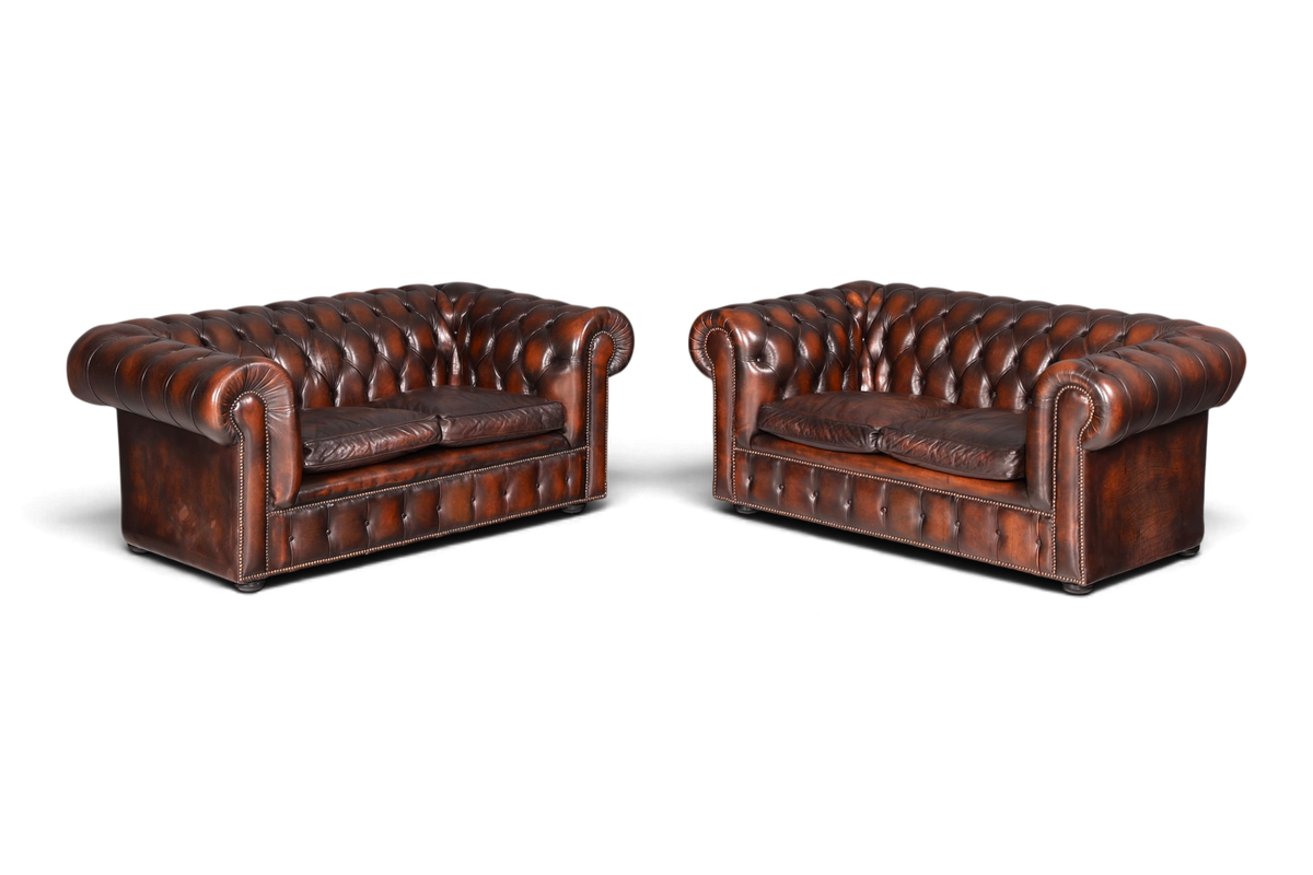 Edles Original Chesterfield Sofa 2-Sitzer Couch Echt Leder Englisch Antik Polstersofa