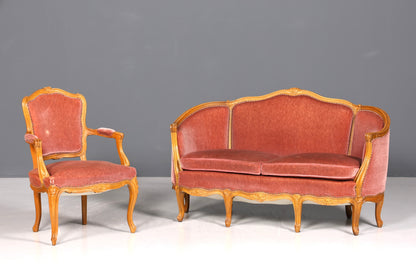 Wunderschönes Chippendale Sofa Barock Stil Couch Samt Stoff 2 Sitzer Canapé