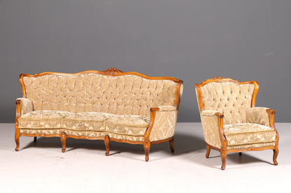 Edler Chippendale Armlehnsessel Barock Stil Sessel Armchair Samt Stoff Antik Vintage