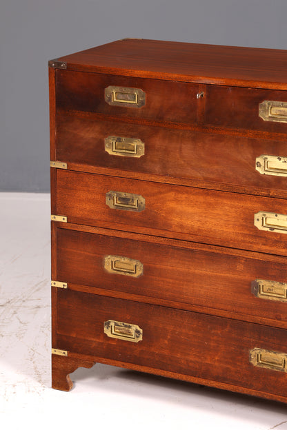 Beautiful Maritime English Secretary Desk, Writing Chest with Genuine Leather Writing Surface, Antique Vintage
