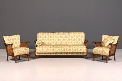 Traumhafter Chippendale Sessel Antik 60s Korbgeflecht Relax Sessel Vintage Samt Stoff 2 von 2