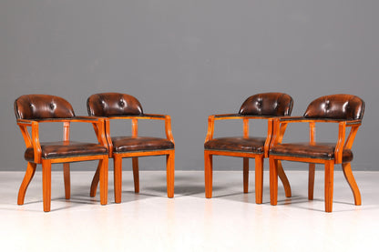 Wunderschöner Chesterfield Armlehnstuhl Braun Echt Leder Englisch Bürostuhl Schreibtischstuhl Sekretär Stuhl Court Chair 1 von 4