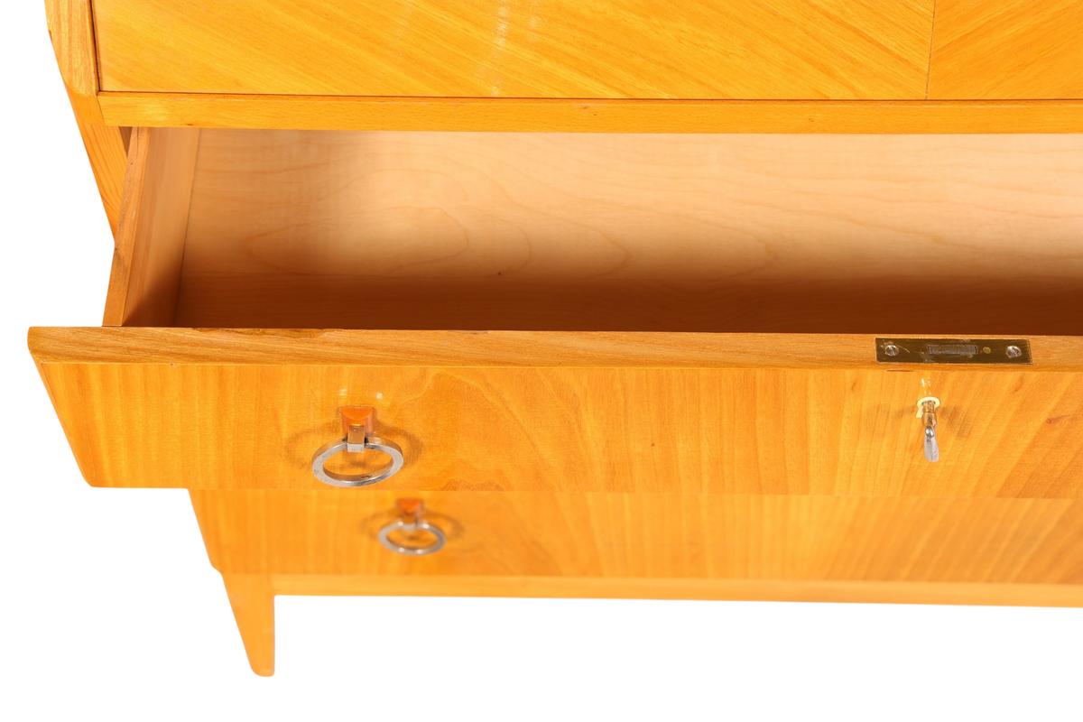 Schlichter Mid Century Sekretär Vintage Schreibmöbel echt Holz Kommode Retro Office Secretary