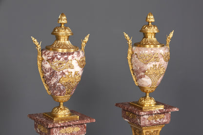 Beautiful Baroque style column with vase, Louis XV marble natural stone flower column, pedestal, shelf