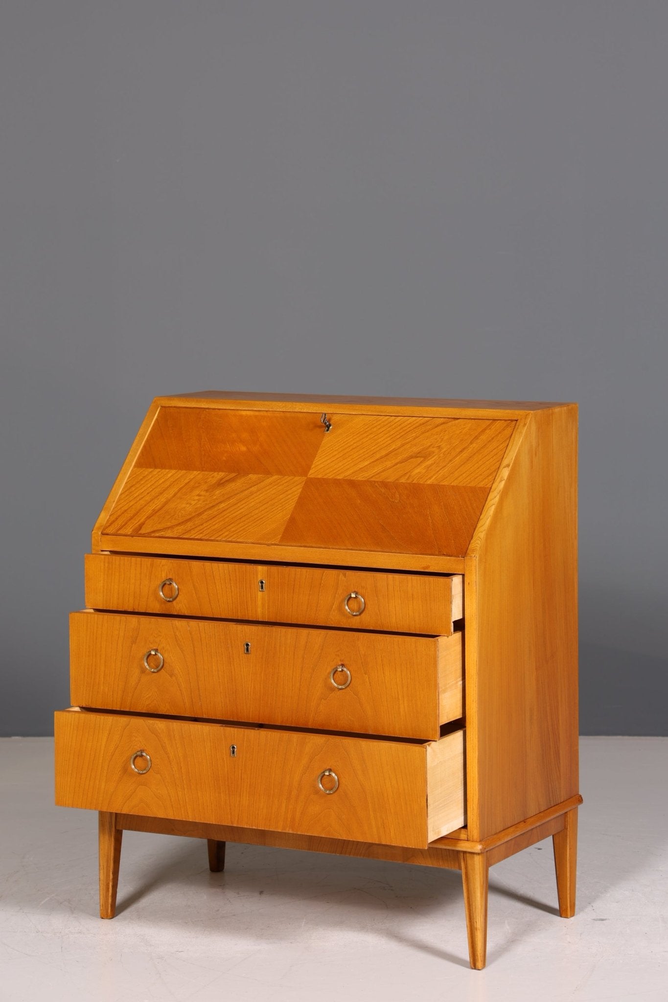 Schlichter Mid Century Sekretär Danish Design Retro Büro Schrank Vintage Büro Kommode