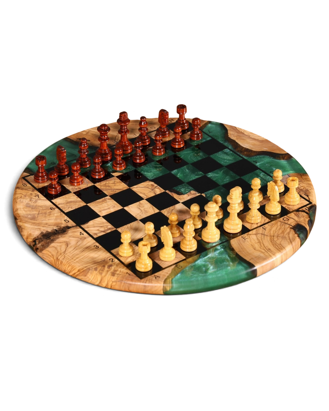 Stilvolles Handgefertigtes Epoxidharz Schachbrett Olivenbaum Epoxy Spielbrett Brettspiel