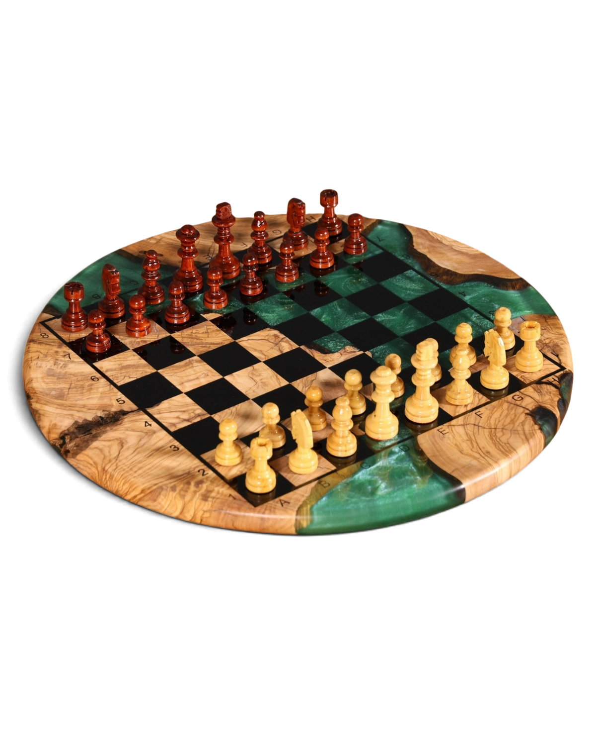 Stilvolles Handgefertigtes Epoxidharz Schachbrett Olivenbaum Epoxy Spielbrett Brettspiel