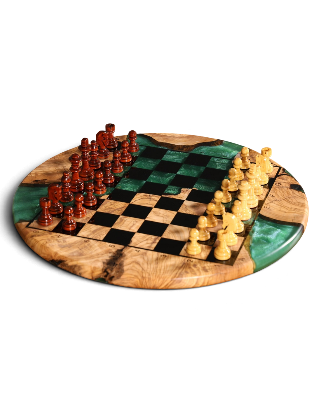 Stilvolles Handgefertigtes Epoxidharz Schachbrett Olivenbaum Epoxy Spielbrett Brettspiel
