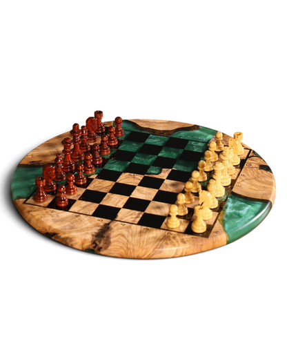 Stilvolles Handgefertigtes Epoxidharz Schachbrett Olivenbaum Epoxy Spielbrett Brettspiel
